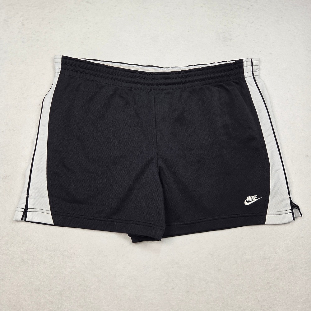 Vintage Y2K Athletic Shorts Womens Large Black White Side Stripe Sportswear